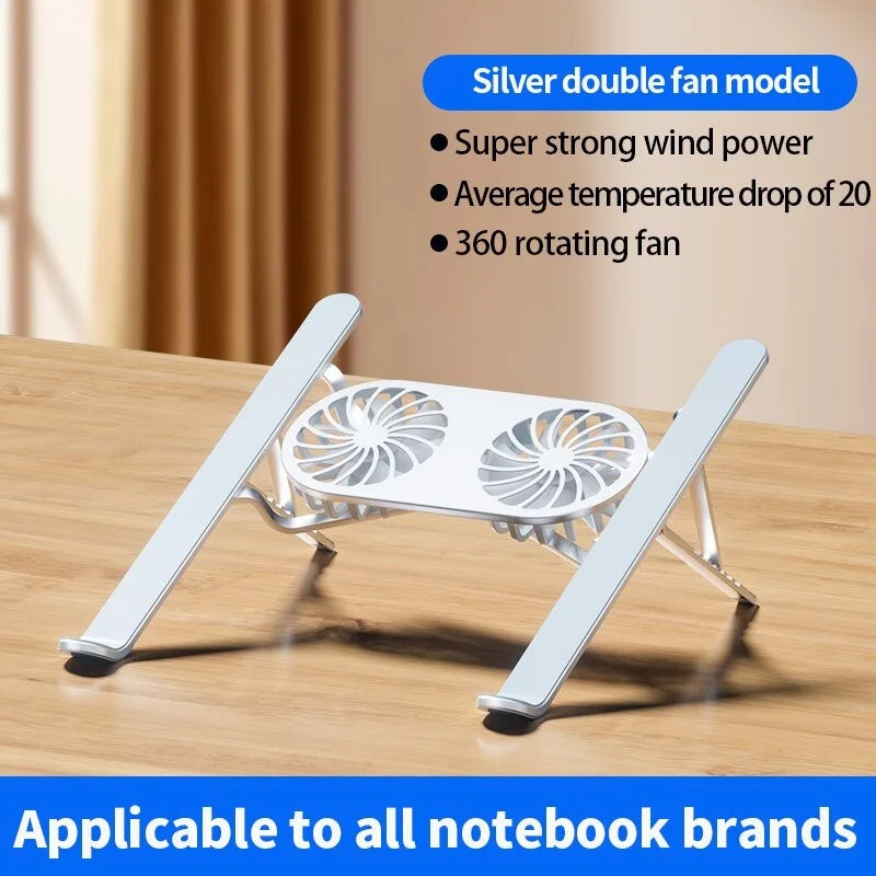Folding Laptop Stand Cooling Base Portable Aluminium Desktop Tablet Holder Mute Dual Fan Rapid Cooling Pad Notebook Accessory
