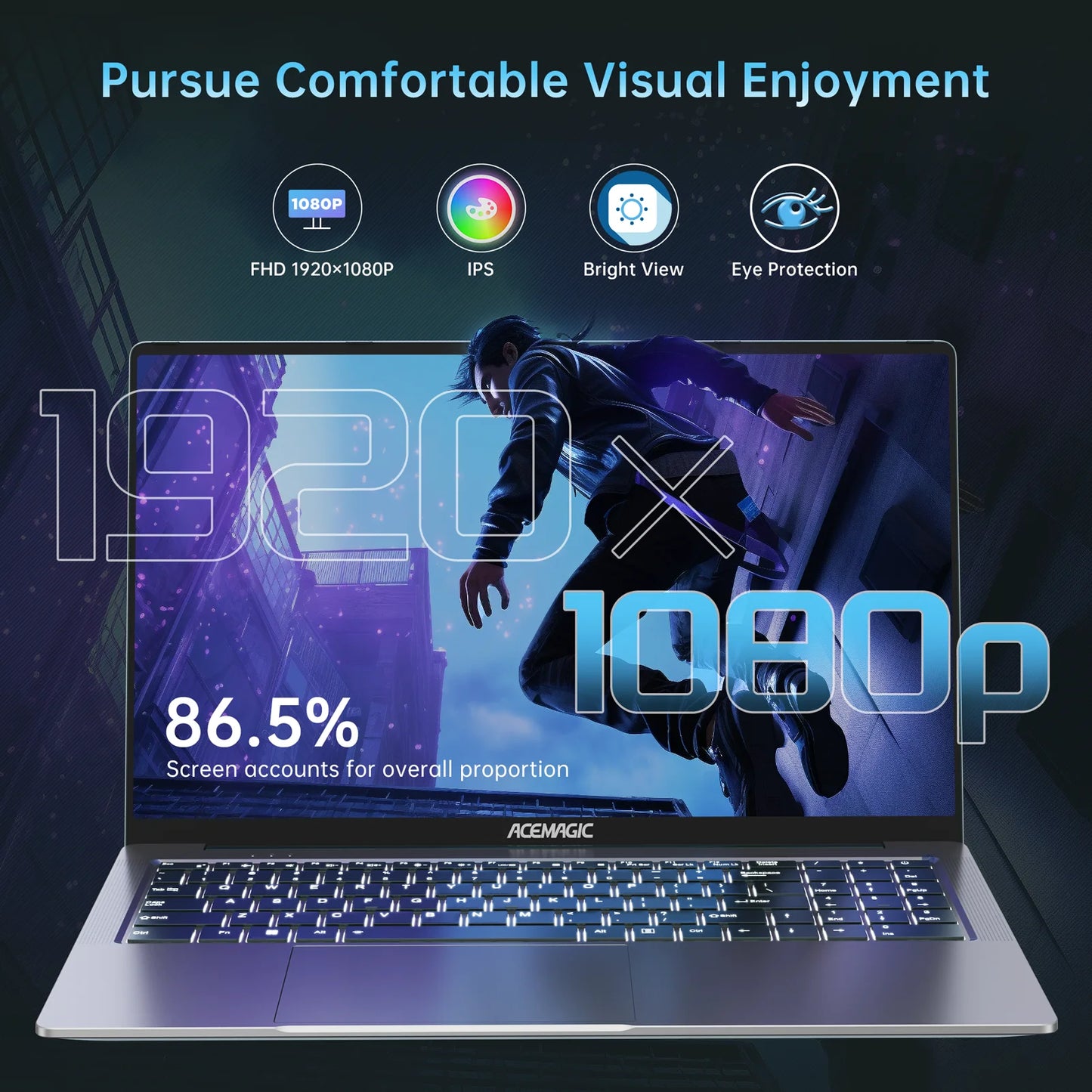 ACEMAGIC Gaming Notebook AMD Ryzen 7 5825U(Beat i7-1265U)Backlit Laptop Keyboard RAM 16GB NVME SSD 512GB 16.1" Full HD 1920x1080