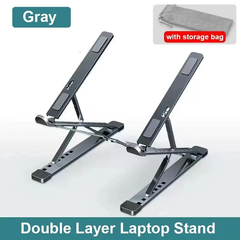 Aluminum 9 Levels Double Adjustable Height Vertical Folding Raised Layer Laptop Stand For iPad MAC Book