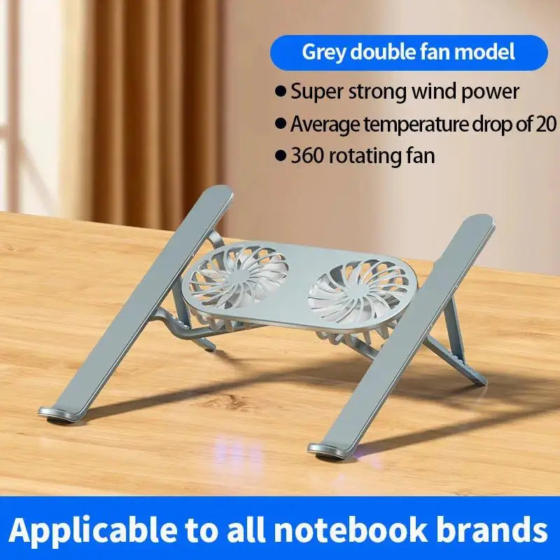 Folding Laptop Stand Cooling Base Portable Aluminium Desktop Tablet Holder Mute Dual Fan Rapid Cooling Pad Notebook Accessory