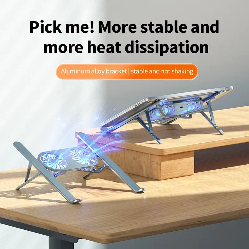 Folding Laptop Stand Cooling Base Portable Aluminium Desktop Tablet Holder Mute Dual Fan Rapid Cooling Pad Notebook Accessory