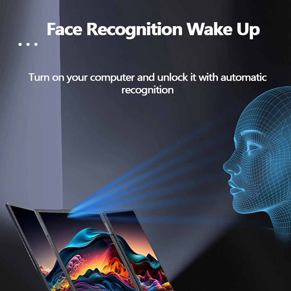 Triple Screen Laptop 16+10.5+10.5inch I7-1260P 64GB 4TB DDR4 Win11 Face Recognition Fingerprint Unlock WIFI6 HD Camera Computer