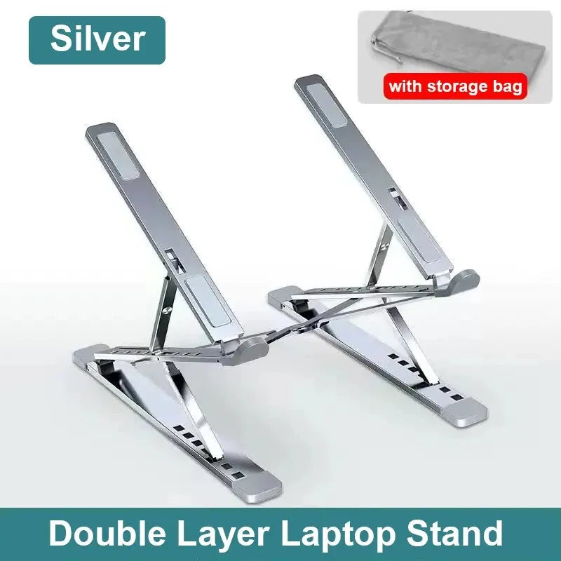 Aluminum 9 Levels Double Adjustable Height Vertical Folding Raised Layer Laptop Stand For iPad MAC Book