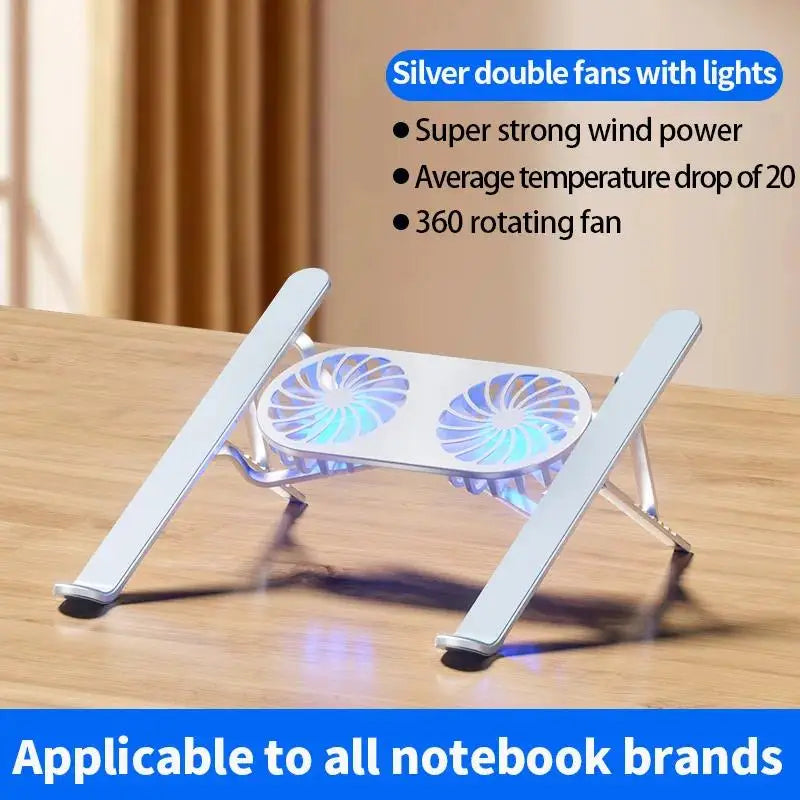 Folding Laptop Stand Cooling Base Portable Aluminium Desktop Tablet Holder Mute Dual Fan Rapid Cooling Pad Notebook Accessory