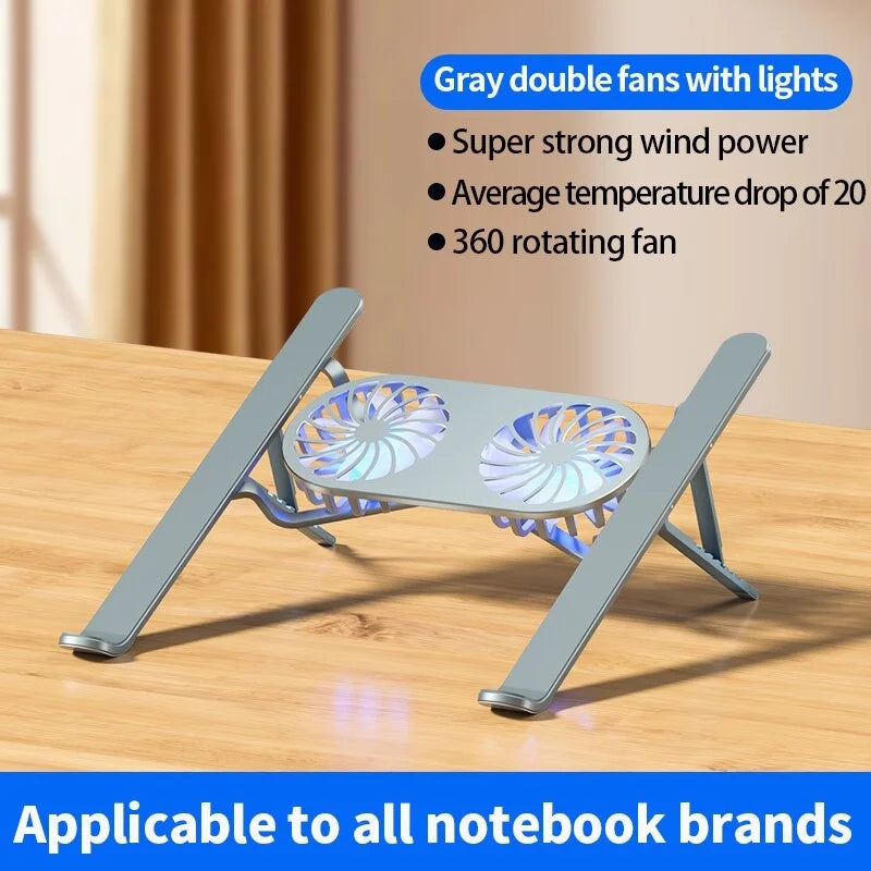 Folding Laptop Stand Cooling Base Portable Aluminium Desktop Tablet Holder Mute Dual Fan Rapid Cooling Pad Notebook Accessory