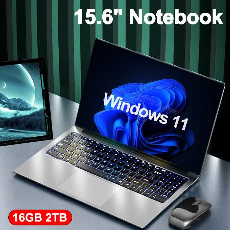 NEW 15.6" Ultra Slim Laptop 16GB RAM 2TB SSD Intel N3700 Notebook Gamer Windows11 Pro 1920*1080 Display Office Study Computer PC