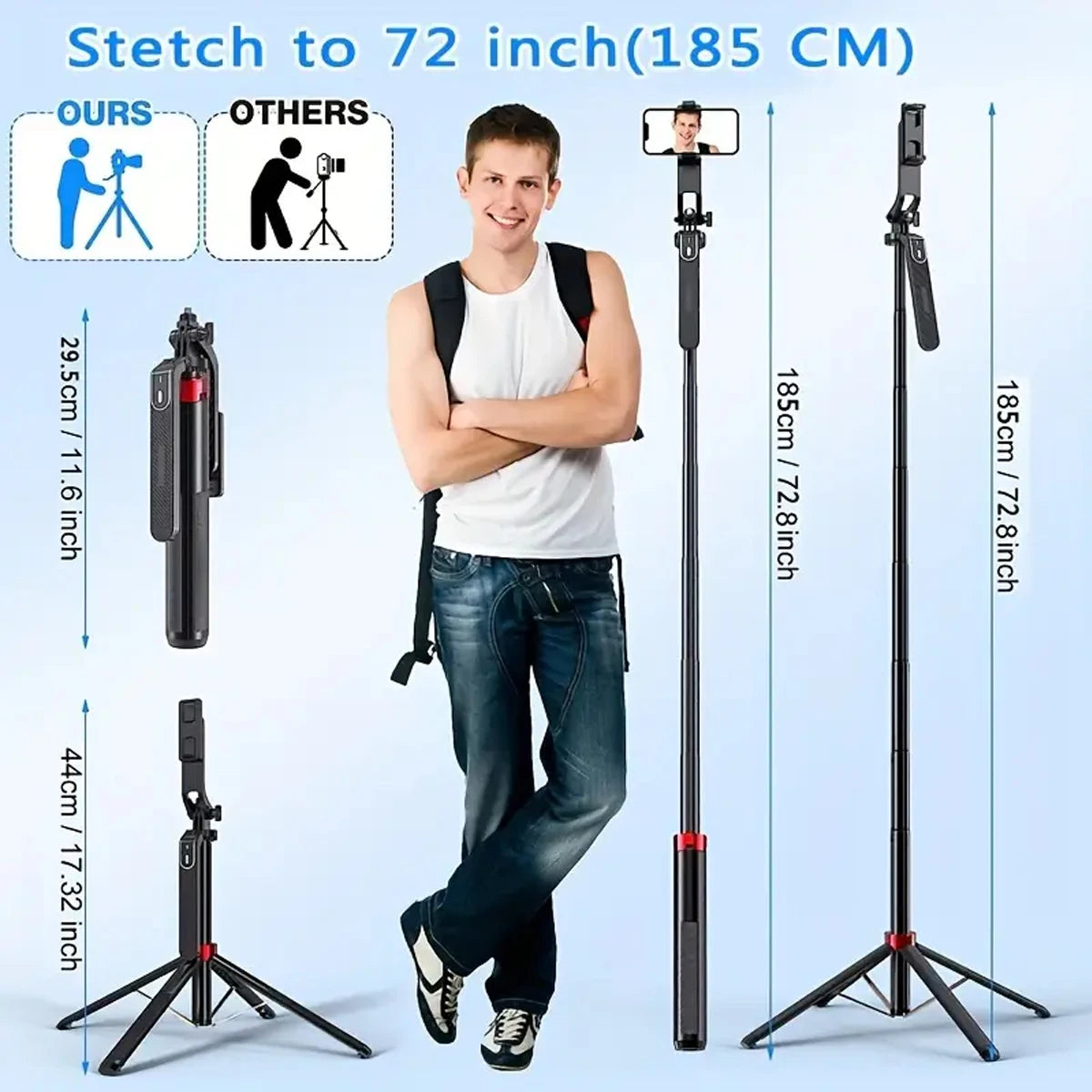 Portable camera tripod with wireless remote control